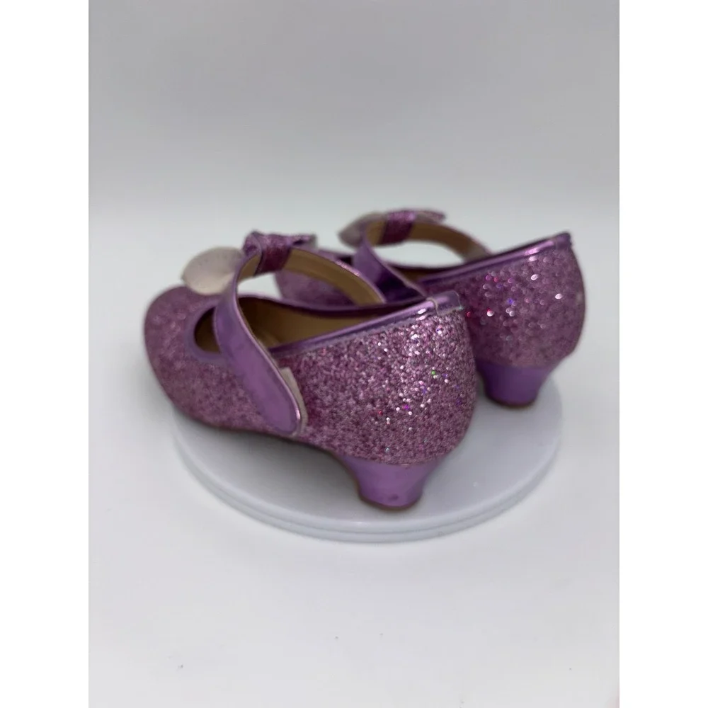 GLITTER MARY JANE SHOES Girls Purple Bow Sparkle Heel Party Daddy Daughter Dance